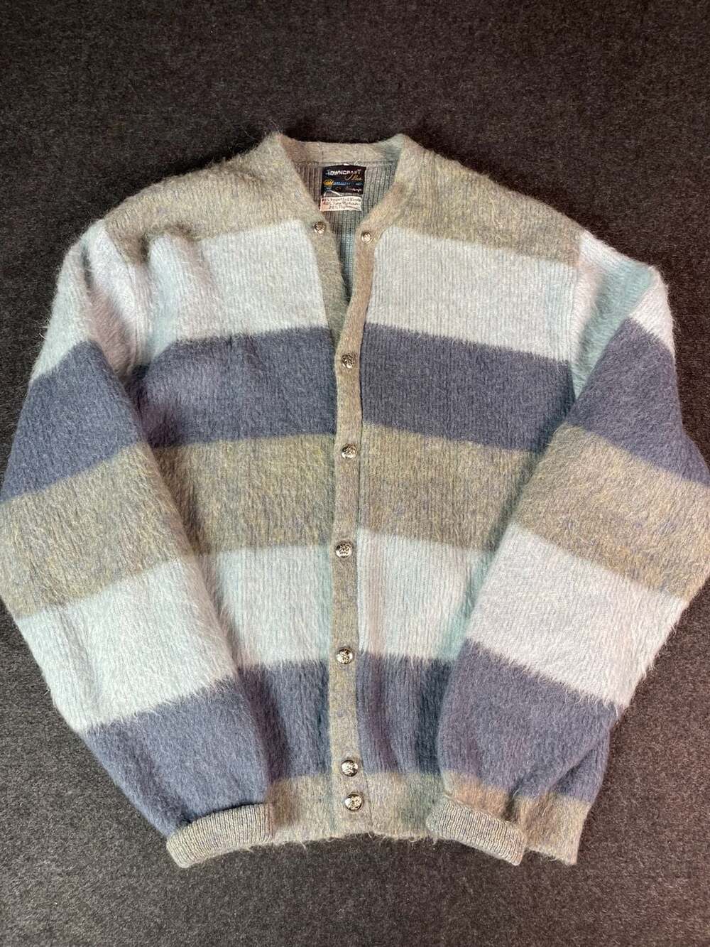 Vintage JC Penney's Towncraft Mohair/Wool Sweater Striped Cardigan size Medium